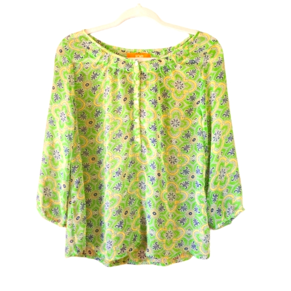 Joe Fresh Pullover Sheer Geometric Blouse  Green and Purple Size S